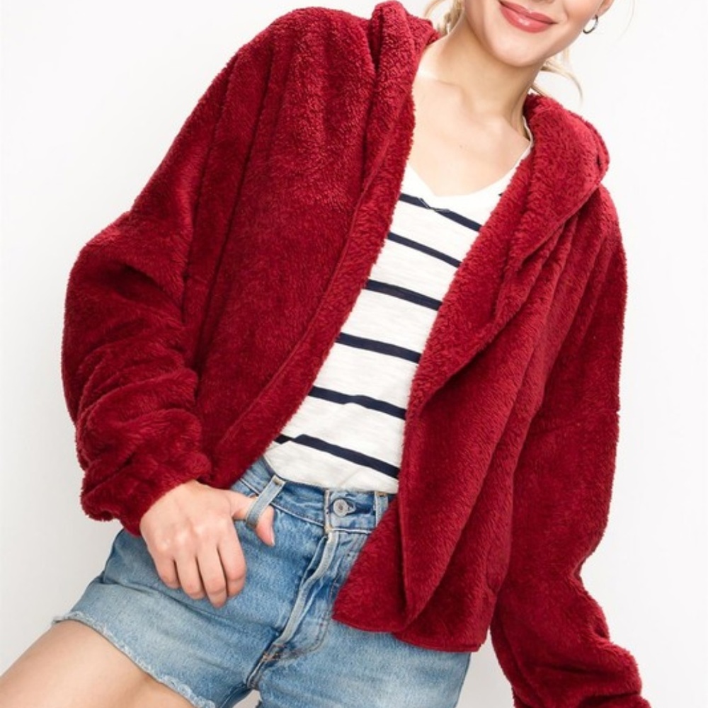 BURGUNDY FLEECE HOODIE - Picture 3 of 4
